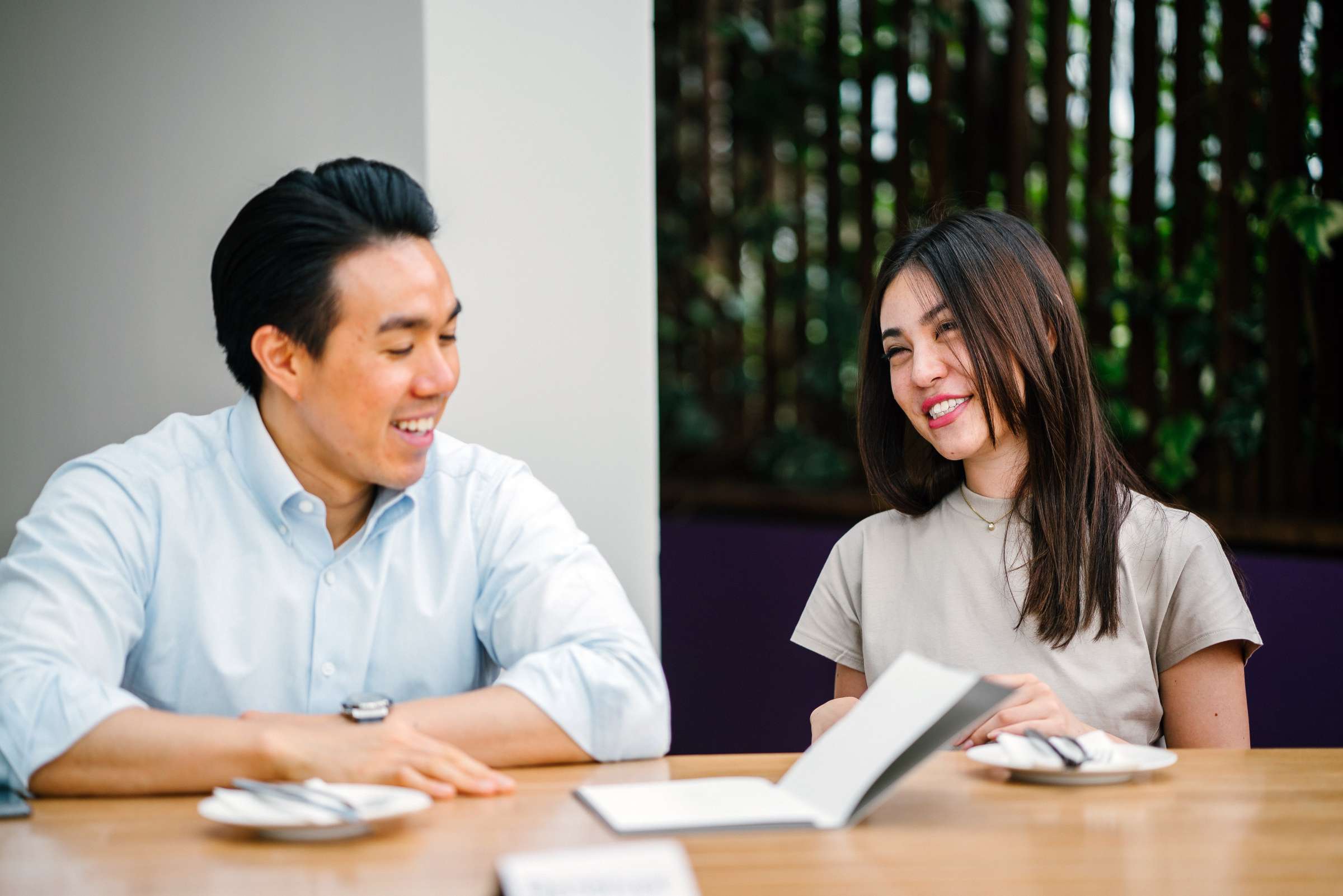 man and woman speaking